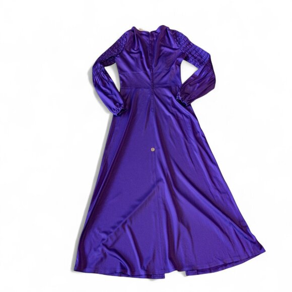 VINTAGE 70s FRANCES FORD PURPLE Maxi Dress * Made in England * Medium - Picture 13 of 17